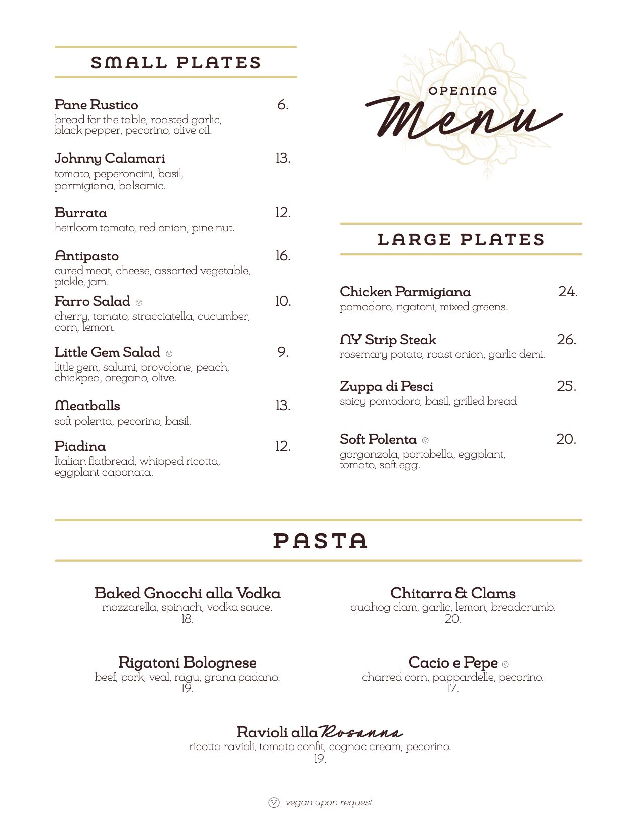 Dinner Menu - Rosanna's